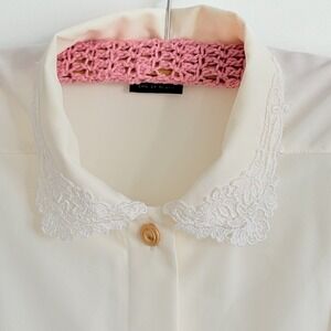 Literary Chic Blouse Lace Collar Cream Feminine Womens XL Career Button Up
